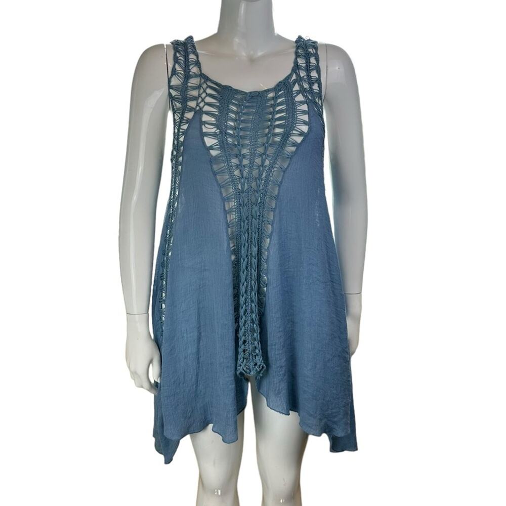 Beach by Exist Swim Coverup Dress Blue Size L/XL Asymmetrical Hem